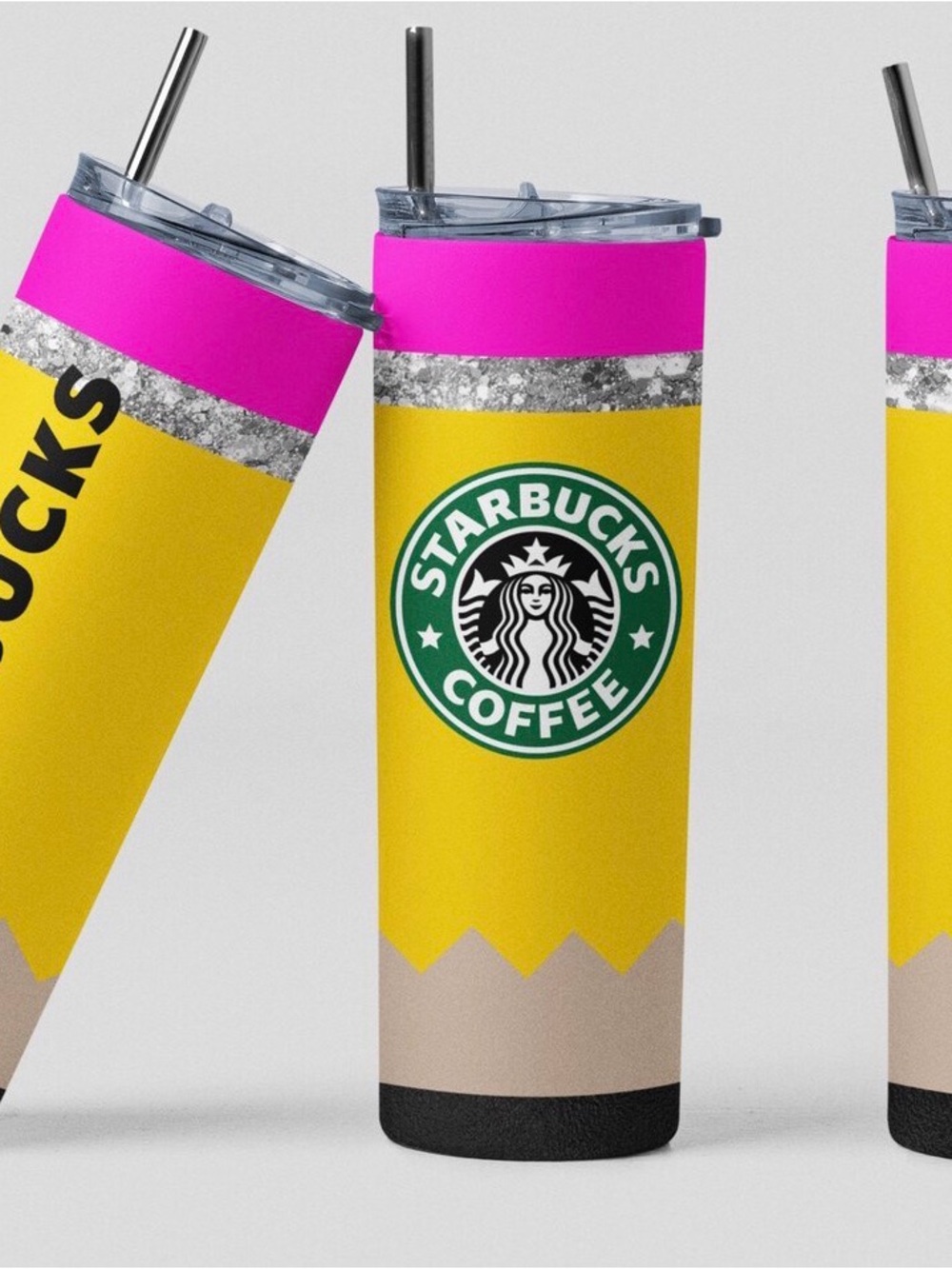 Yellow & Pink Insulated Tumbler with Glitter Accent